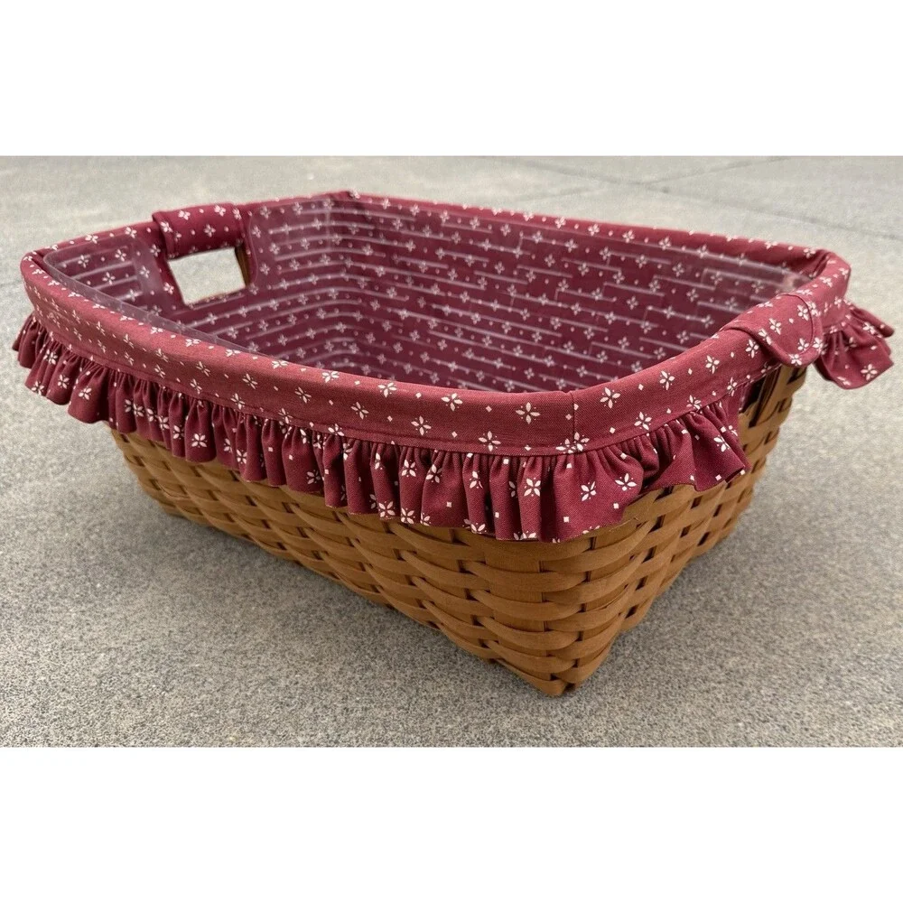 Longaberger 1996 Traditional Red Fabric Plastic Insert Laundry Basket VTG Large